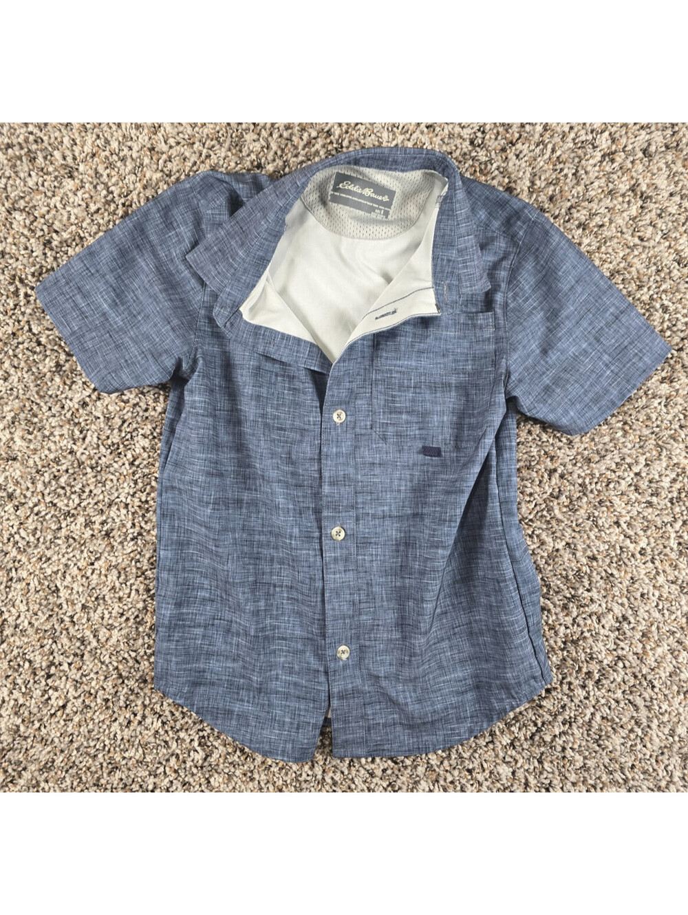 Eddie Bauer Boys Sz 6 Short Sleeve Button Up Performance Shirt Slate Blue